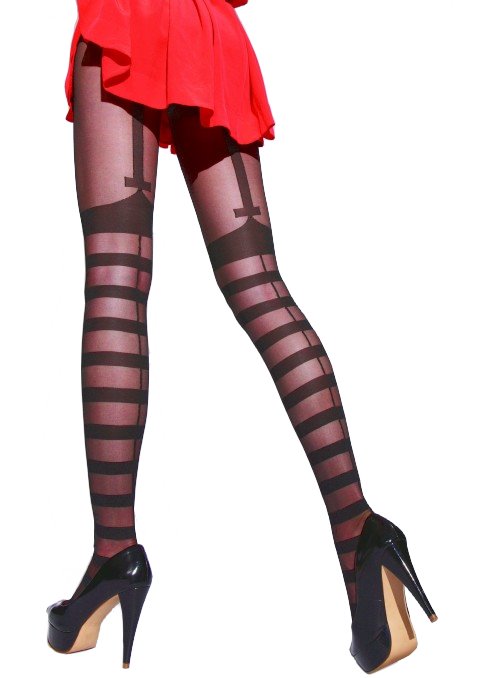 Fashion Jacquard Pantyhose with Striped Suspender Pattern